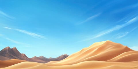 Naklejka premium Exploring the Vast Sand Dunes of the Desert Nature Landscape Artwork Bright Blue Sky Tranquil Environment Wide-Angle View Serenity and Beauty of Nature