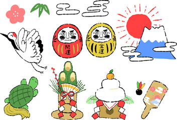 カラフルでゆるいお正月の縁起物セット