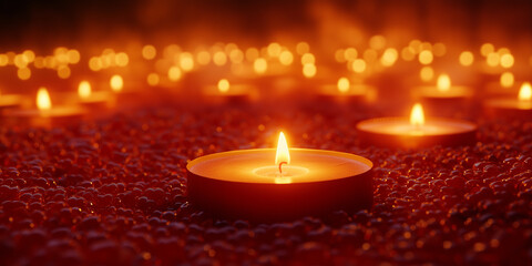 Abstract candlelight background with soft golden hues and warm glowing bokeh lights for a romantic atmosphere