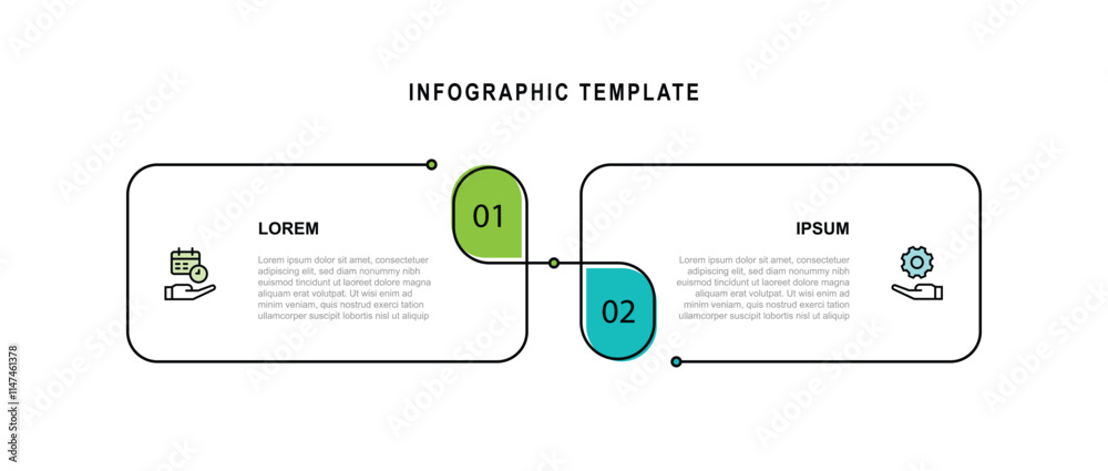 Aufkleber 2 line connection infographic template with square shaped. Timeline schedule for banner presentation, workflow and business information 