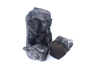 Close up of quality wood charcoal charcoal from halaban hardwood isolated on white background