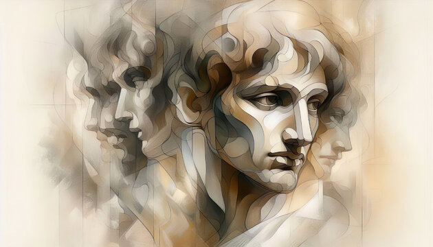 A collection of artistic portraits of men and women. Each portrait shows a person with expressive details and neutral backgrounds, highlighting the subjects' features and emotions.