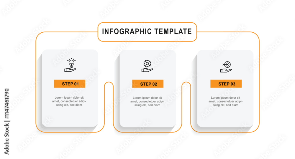 Poster 3 step table infographic with paper style and line connected suitable for business information and web presentation