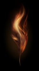 Fototapeta premium A glowing feather with warm hues of orange and red, set against a deep black background, creating an ethereal effect.