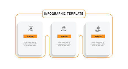 3 step table infographic with paper style and line connected suitable for business information and web presentation