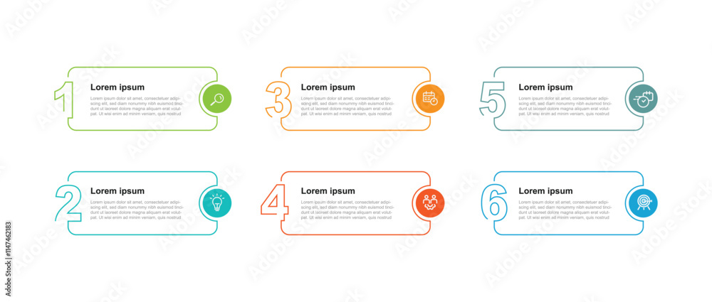 Leinwandbilder Design template infographic with 6 step line with number suitable for business information and web presentation
