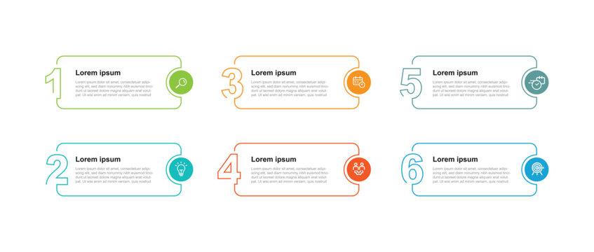 Design template infographic with 6 step line with number suitable for business information and web presentation