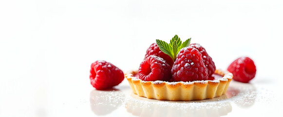 Delightful raspberry tartlets, dusted with powdered sugar, adorned with fresh mint. A sweet treat!