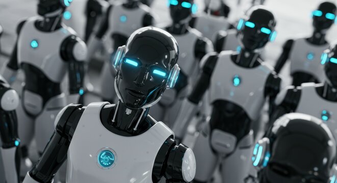 AI Robot vs Alien, AI, Robots and androids. AI Taking over the world, the concept of confrontation between humanity and artificial intelligence, alien invasion