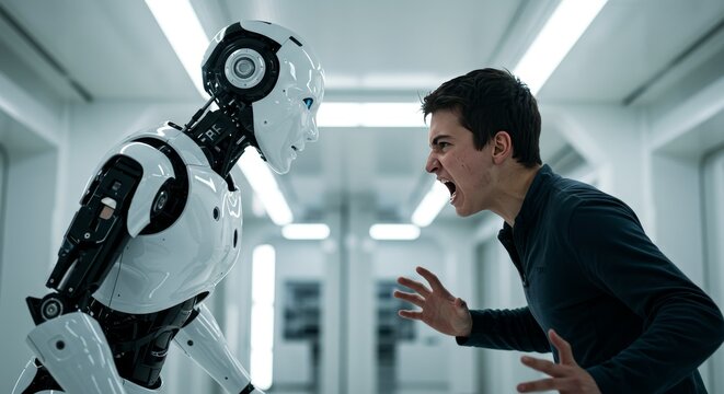 AI Robot vs Alien, AI, Robots and androids. AI Taking over the world, the concept of confrontation between humanity and artificial intelligence, alien invasion