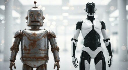 AI Robot vs Alien, AI, Robots and androids. AI Taking over the world, the concept of confrontation between humanity and artificial intelligence, alien invasion