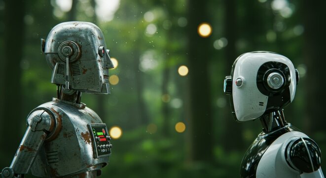 AI Robot vs Alien, AI, Robots and androids. AI Taking over the world, the concept of confrontation between humanity and artificial intelligence, alien invasion