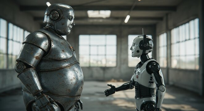 AI Robot vs Alien, AI, Robots and androids. AI Taking over the world, the concept of confrontation between humanity and artificial intelligence, alien invasion