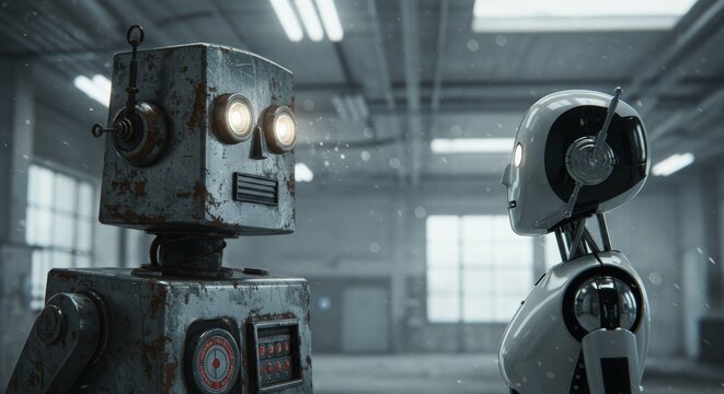 AI Robot vs Alien, AI, Robots and androids. AI Taking over the world, the concept of confrontation between humanity and artificial intelligence, alien invasion