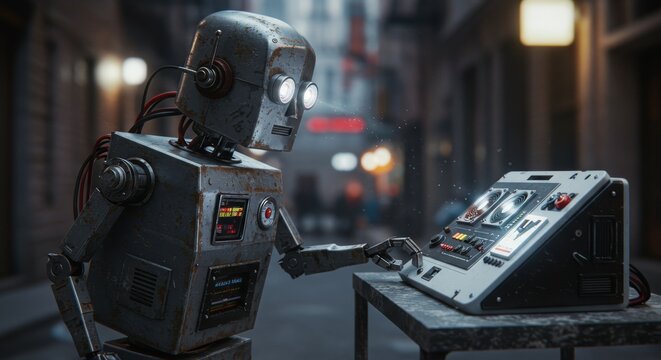 AI Robot vs Alien, AI, Robots and androids. AI Taking over the world, the concept of confrontation between humanity and artificial intelligence, alien invasion