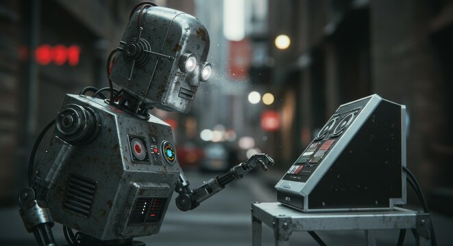 AI Robot vs Alien, AI, Robots and androids. AI Taking over the world, the concept of confrontation between humanity and artificial intelligence, alien invasion