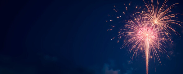 Naklejka premium Fireworks explode in brilliant colors against a dark sky, showcasing a festive and vibrant atmosphere, generative ai