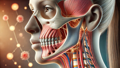 3D illustration of a human chin showcasing the bone structure and mandibular connection for anatomical education and medical studies.