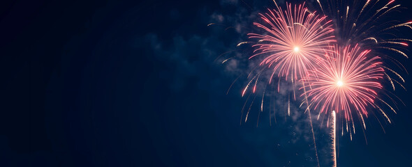 Fototapeta premium Bright fireworks illuminate the dark sky, creating a stunning contrast with their colorful explosions, generative ai