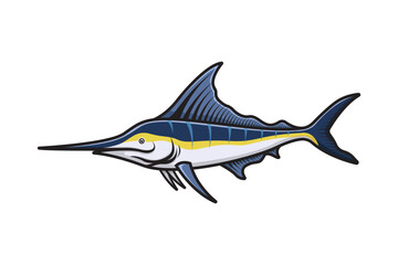 Illustration cartoon of a Vibrant Blue Marlin Fish with Elegant Details
