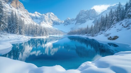 Here's a 10-word description: Serene alpine lake reflects snow-capped mountains,
