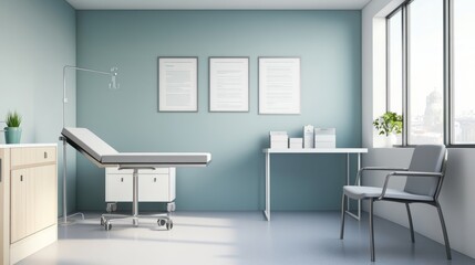 Empty pediatric clinic featuring vaccination posters, conveying a message of preparedness and public health awareness in a serene and hygienic environment.