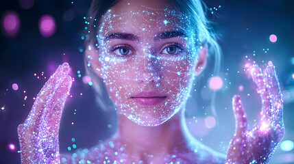 A Conceptual Exploration of Advanced Skincare and Cosmetic Innovation, Blending Organic Patterns, Bioluminescence, and Minimalist 3D Aesthetics