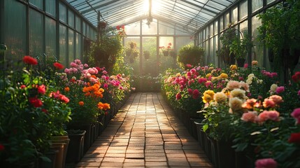 Flowers in a green house