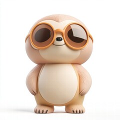 Cute sloth toy model in sunglasses white background playful environment adorable concept