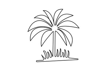 Palm tree continuous one line drawing and simple isolated outline vector design
