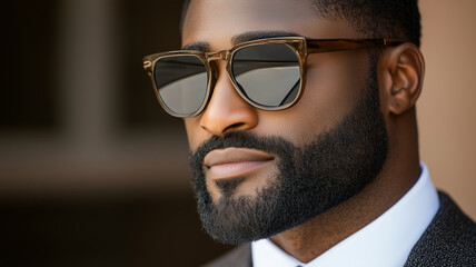Obraz premium Handsome bearded man wearing sunglasses and looking away from the camera 