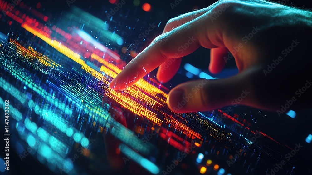 Poster modern professional hand using computer for digital interaction