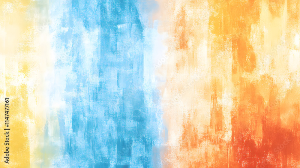 Poster a vibrant abstract painting featuring a gradient of blue and orange hues, creating a dynamic visual 