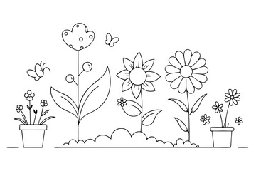 Flower Garden Line Drawing Perfect Coloring Page for Kids