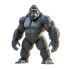 Naklejka premium Realistic 3D Render of a Strong Gorilla Character with Muscular Build, Standing Proudly and Showcasing Detailed Fur Texture Against a Transparent Background