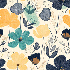 floral flower and leaf elements modern doodle illustrator seamless pattern for wallpaper or background