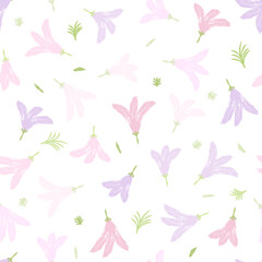 Pastel flower seamless pattern vector. Watercolor pink and purple flowers wallpaper. Simple design for fabric, textile, kid cloth, baby dress, clothing, cover, wrapping paper, print, decoration.