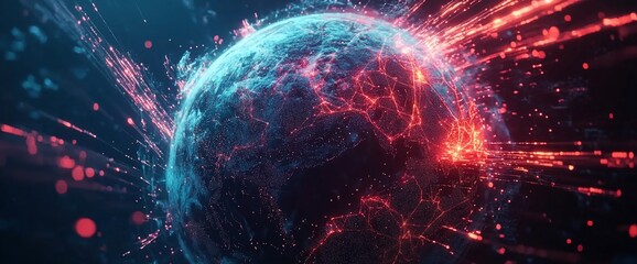 Fototapeta premium A digital representation of Earth with dynamic, glowing connections and energy.