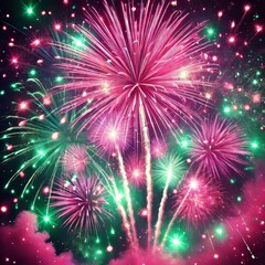 Naklejka premium Bright Pink and Neon Green Fireworks