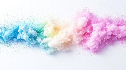 Obraz premium Colorful holi powder paint in vibrant shades of blue, yellow, and pink spread across a white background.