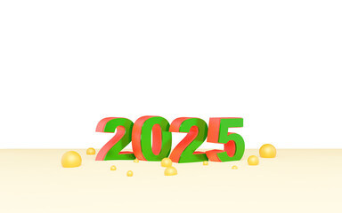 3D illustration of number 2025, Merry Christmas and Happy New Year 2025 greeting cards