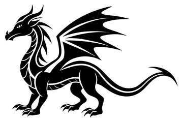 Obraz premium Dragon Outline in Clean Line Art Vector Illustration of a Powerful Creature