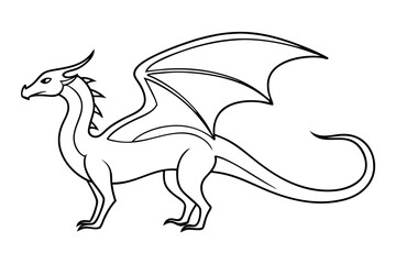 Fototapeta premium Dragon Outline in Clean Line Art Vector Illustration of a Powerful Creature