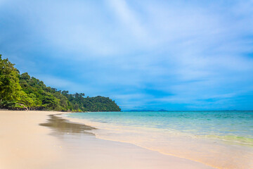 White sand beach and blue sky. Koh Rok Island is the best island in Mo ko Lanta national park, Krabi Province, Thailand.
