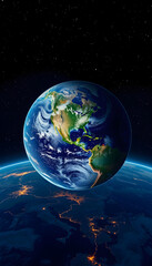 Planet earth from the space at night. Amazing planet Earth with night city lights, doodle art, with white tones