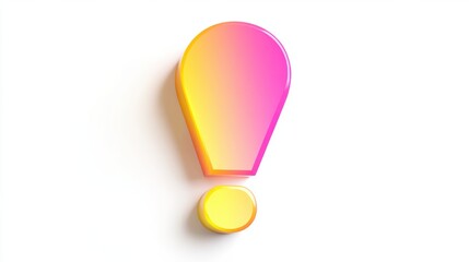 A bold 3D exclamation mark icon in gradient hues blending yellow and pink, rendered with smooth and glossy textures, on white