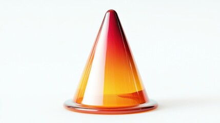 Fototapeta premium A bold 3D traffic cone icon in iridescent tones blending red and gold, featuring smooth textures and glossy highlights, isolated on white