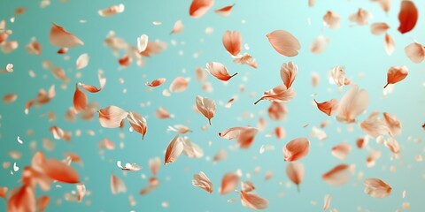 Delicate Pink Petals Falling Against A Teal Sky