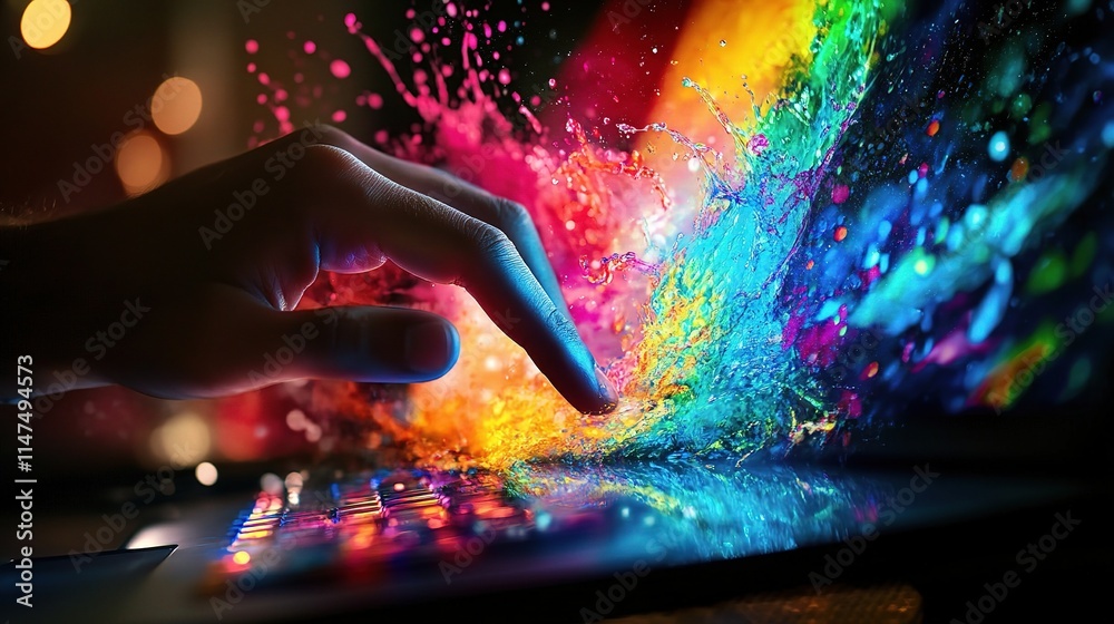 Poster high-tech interaction with colorful computer interface effects