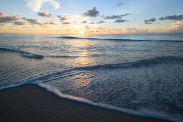 Waves at sandy beach. Ocean Wave. Scenic seascape. Waterscape for background.